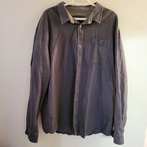 Prana Long Sleeve Button Up Shirt Men's Size XXL 2XL Gray Pockets Organic Cotton